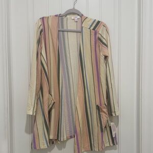 Striped Multicolor Open Front Cardigan with pockets, LulaRoe Med